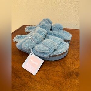 Birkenstock Papillio Arizona Big Buckle Shearling Sandal Blue Size 7